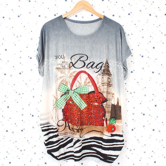 Tops - Rhinestone Graphic Top Gray